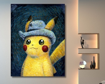 Pikachu Van Gogh Canvas home Wall Art Pikachu Van Gogh Print Reproduction Art Emotional artwork,Gift for Pikachu Fans Pikachu Van Gogh-278