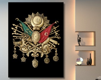 Ottomans Tugra Canvas Wall Art,Ottoman Sign,Ottoman Coat of Arms,Turkish Art,Turks Wall Art,Anthracite Canvas Wall Art,Gift for Home-446