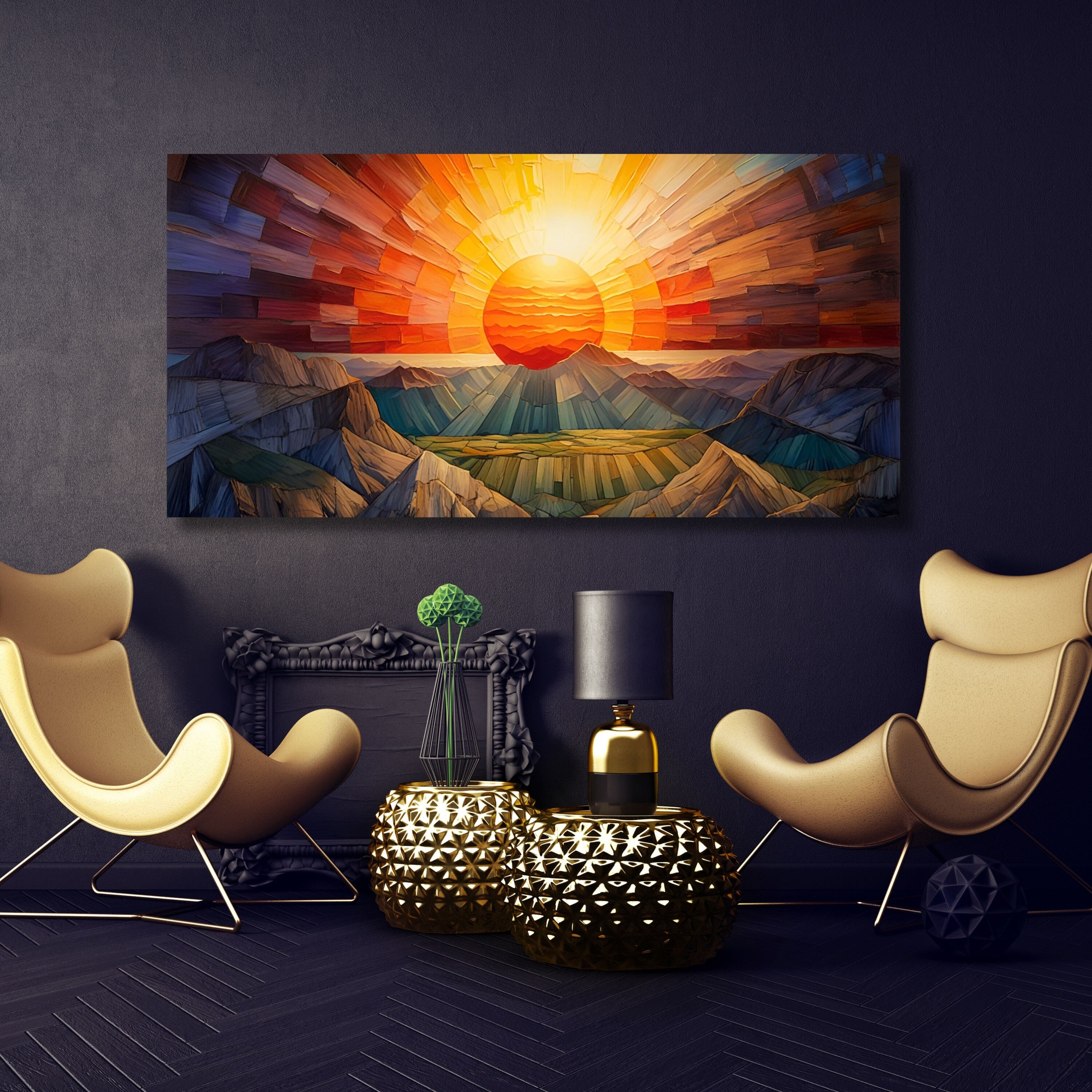 太陽がいっぱい 水彩画 木製フレーム Panoramic Wooden Sunrise Canvas Wall Art,rising Sun,setting Sun