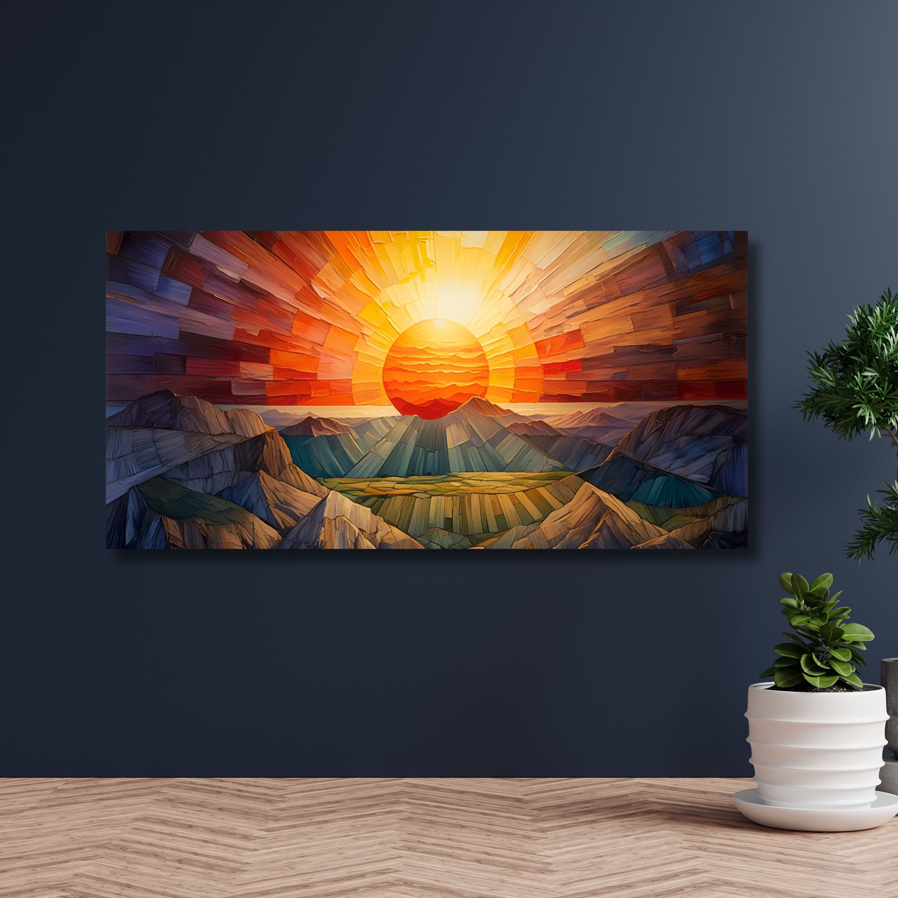 Panoramic Wooden Sunrise Canvas Wall Art,rising Sun,setting Sun
