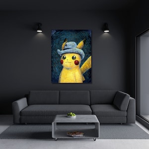 Pikachu Van Gogh Canvas home Wall Art Pikachu Van Gogh Print Reproduction Art Emotional artwork,Gift for Pikachu Fans Pikachu Van Gogh-278 image 2