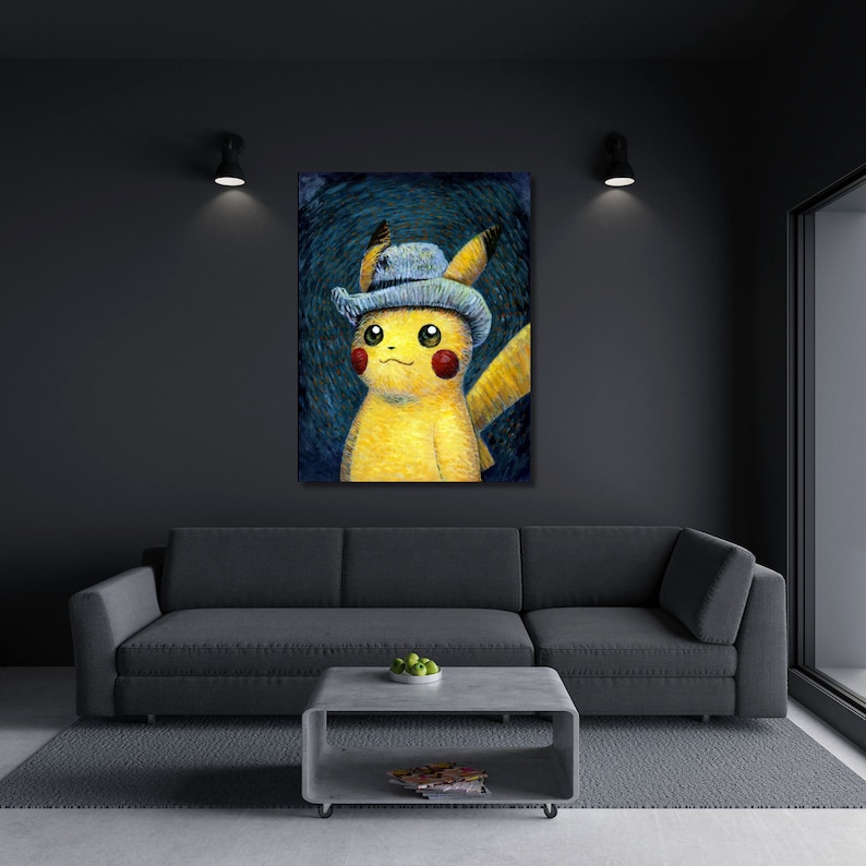 Pikachu Van Gogh Canvas home Wall Art Pikachu Van Gogh Print Reproduction Art Emotional artwork,Gift for Pikachu Fans Pikachu Van Gogh-278 image 2