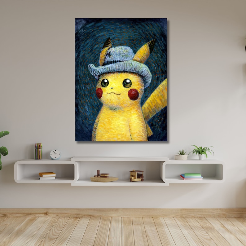 Pikachu Van Gogh Canvas home Wall Art Pikachu Van Gogh Print Reproduction Art Emotional artwork,Gift for Pikachu Fans Pikachu Van Gogh-278 image 3