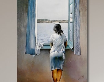 Woman at the Window by Salvador Dali Exhibition Canvas Poster Vintage Spanish Girl Portrait Wall Art Surrealism art Print Handmade Gift-41