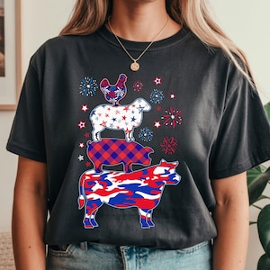 Patriotic Farm Animals PNG, 4th of July Cow Pig Chicken Design, USA Flag Fireworks Sublimation, Independence Day Clipart Download