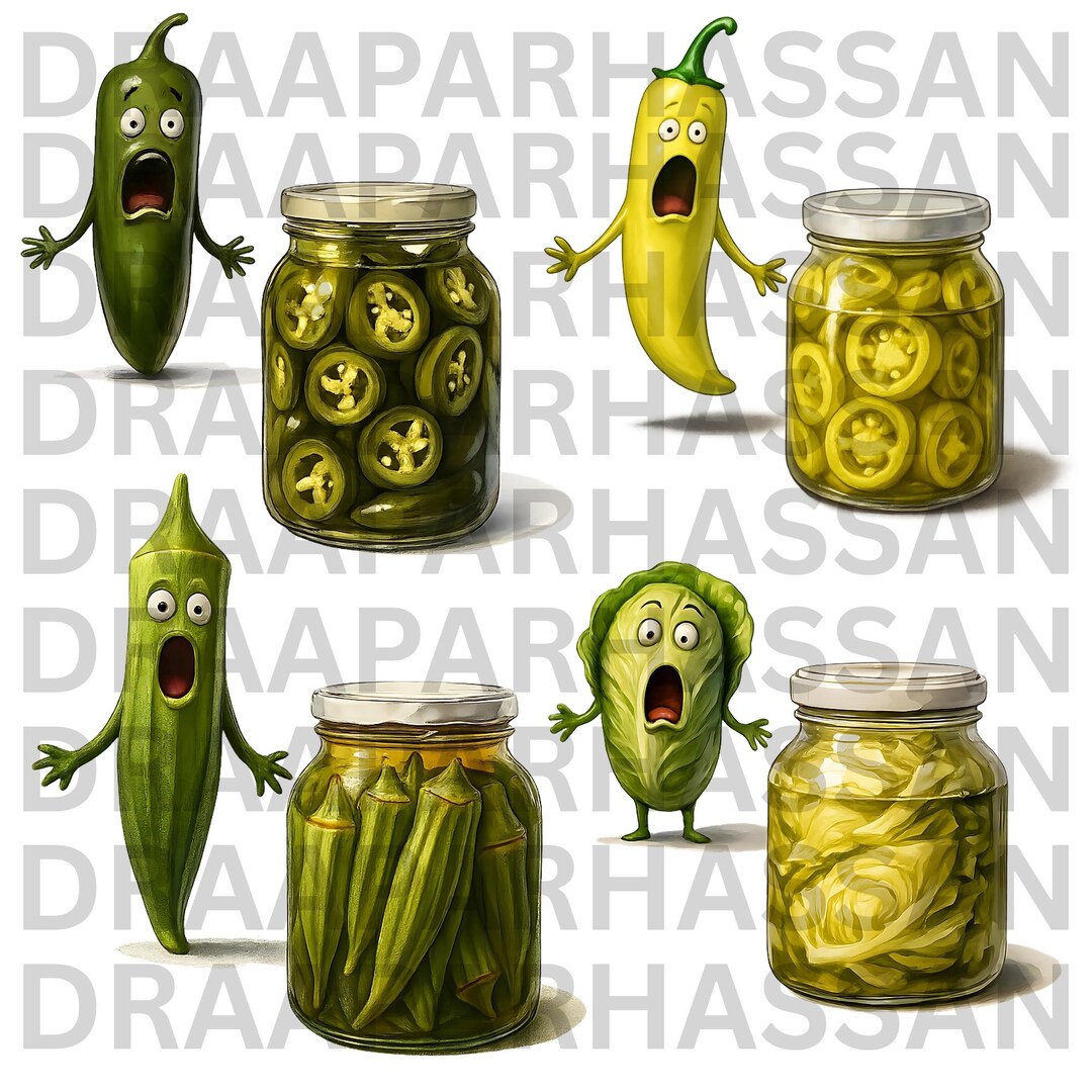 Funny Pickle PNG – Surprised Cucumber and Jar of Pickles Design, Food ...
