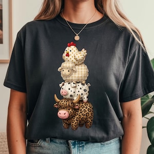 Farm Animal Patchwork PNG, Cute Highland Cow Chicken Pig Sheep, Farm Friends Sublimation Design, Kids Farm Shirt PNG, Country Nursery PNG