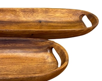 Wood tray with handles, 2 Set Presentation tray, 41,5 X 12,5 cm Wood serving platter Decorative platter