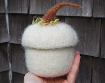 felted wool white pumpkin bowl fall decor