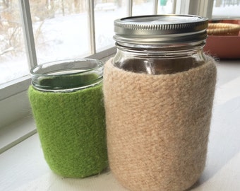 Felted wool cozy for large mason jar - quart size