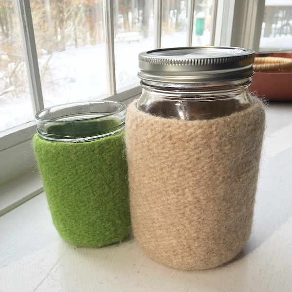 Felted wool cozy for large mason jar - quart size