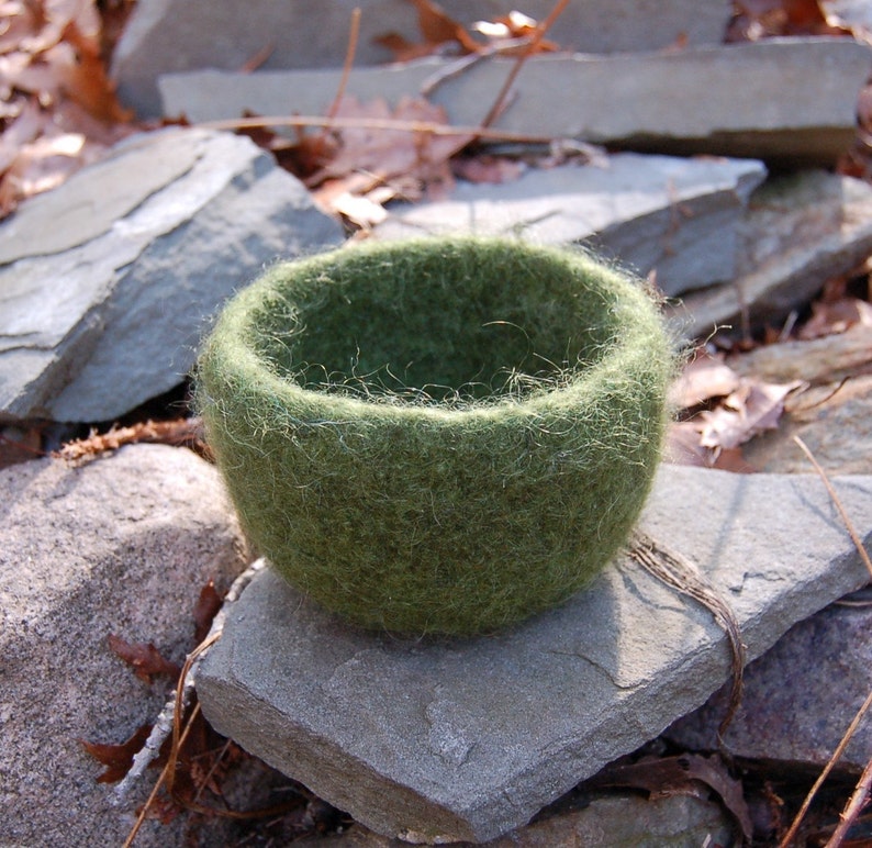 petite felted wool bowl moss green image 4