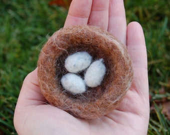 felted bird nest ornament with eggs