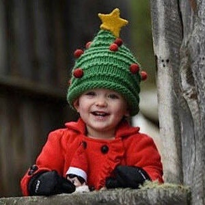 Hand knit Christmas tree hat / made to order for babies kids adults