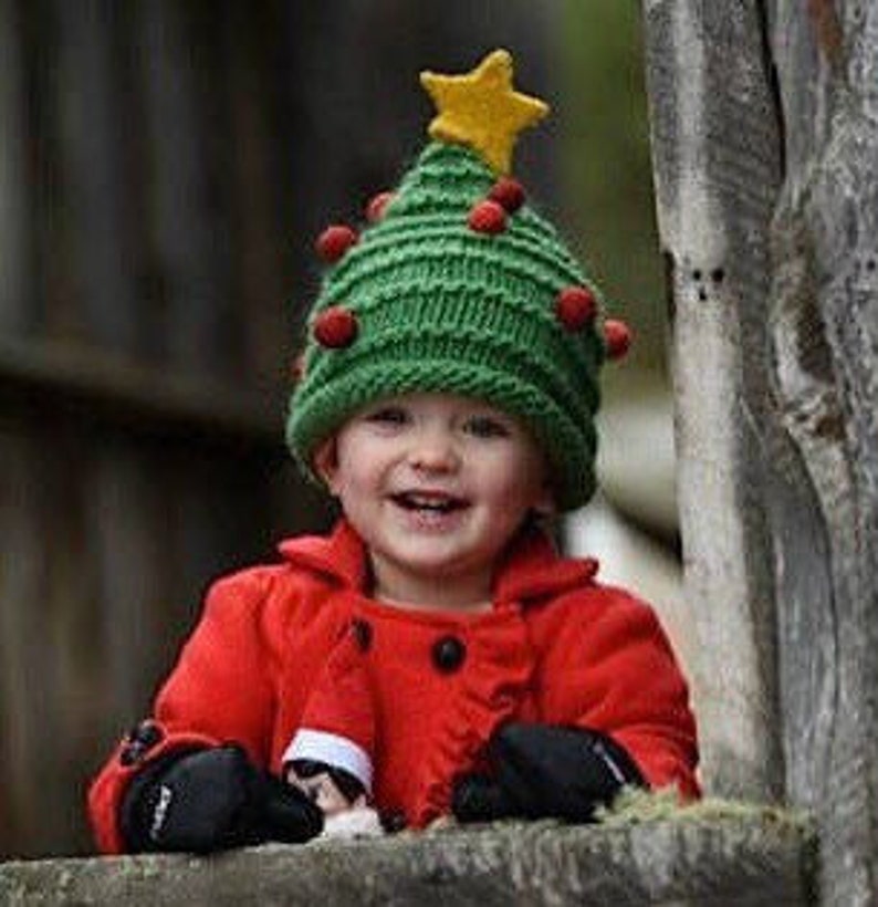 Hand knit Christmas tree hat / made to order for babies kids adults image 1