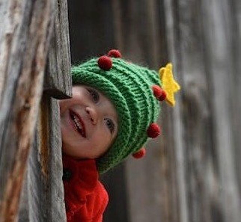 Hand knit Christmas tree hat / made to order for babies kids adults image 3