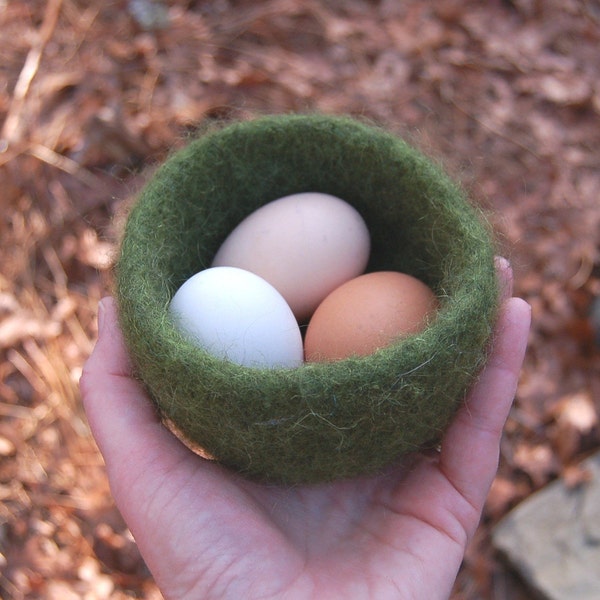 petite felted wool bowl moss green