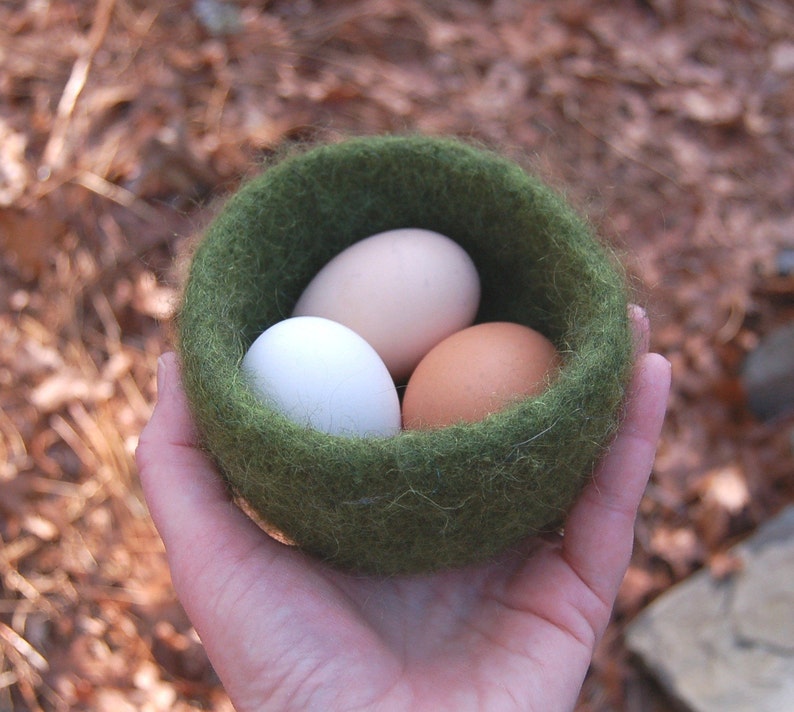 petite felted wool bowl moss green image 1