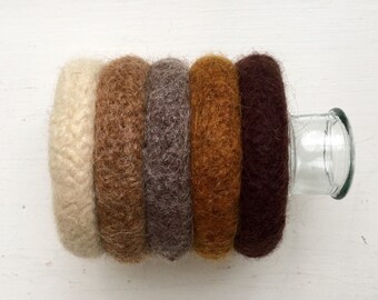 five felted wool bangles browns or other colors made to order