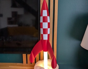 Tintin Raketlampa - "Destination Månen" | Lysande Start med Rökmoln | Nattlampa med USB-design | 45 cm, 52 cm, 64 cm