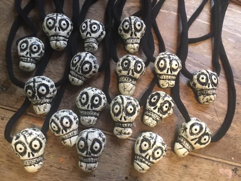 Hand Carved Vintage Bone Beads Assorted size skulls 15 pieces