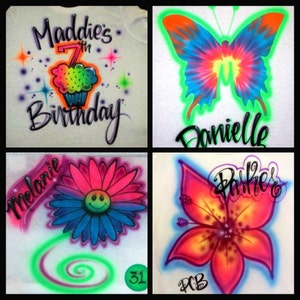 Airbrushed airbrush custom t shirt t-shirt birthday flower hibiscus butterfly tie dye sunflower childrens art air brush