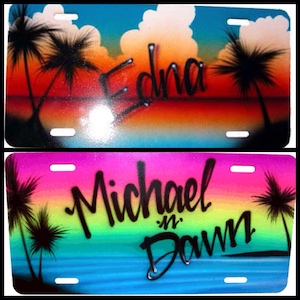 Air Brush Airbrushed Car Tag Airbrushed License Beachy Beach Scene neons Cartag Spray Painted Paint
