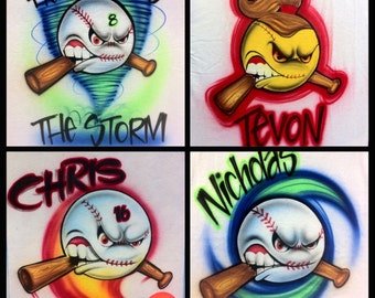 Airbrushed airbrush custom sports sporty t shirt t-shirt baseball softball air brush