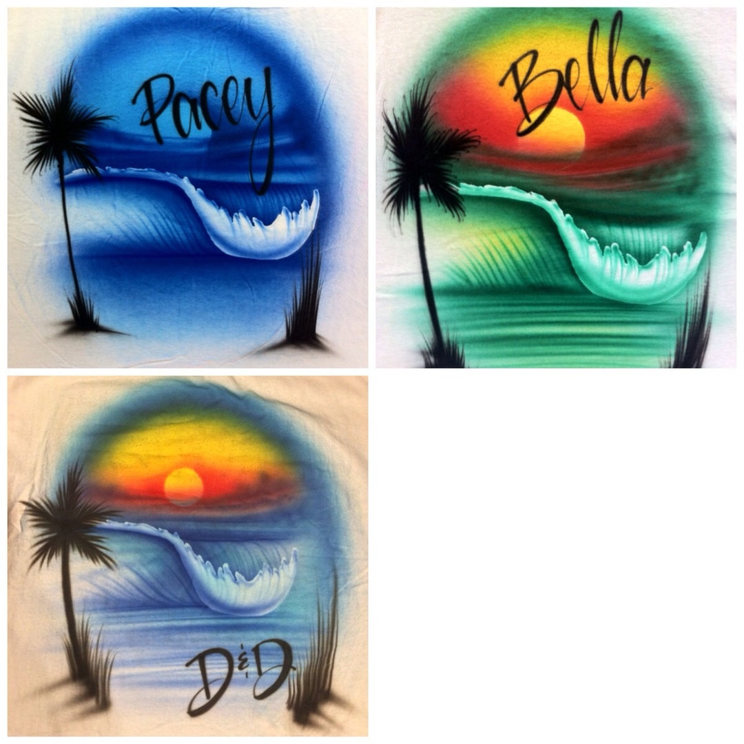 Airbrushed Airbrush Custom Beach Scene Wave Jamaica Colors Sunset T