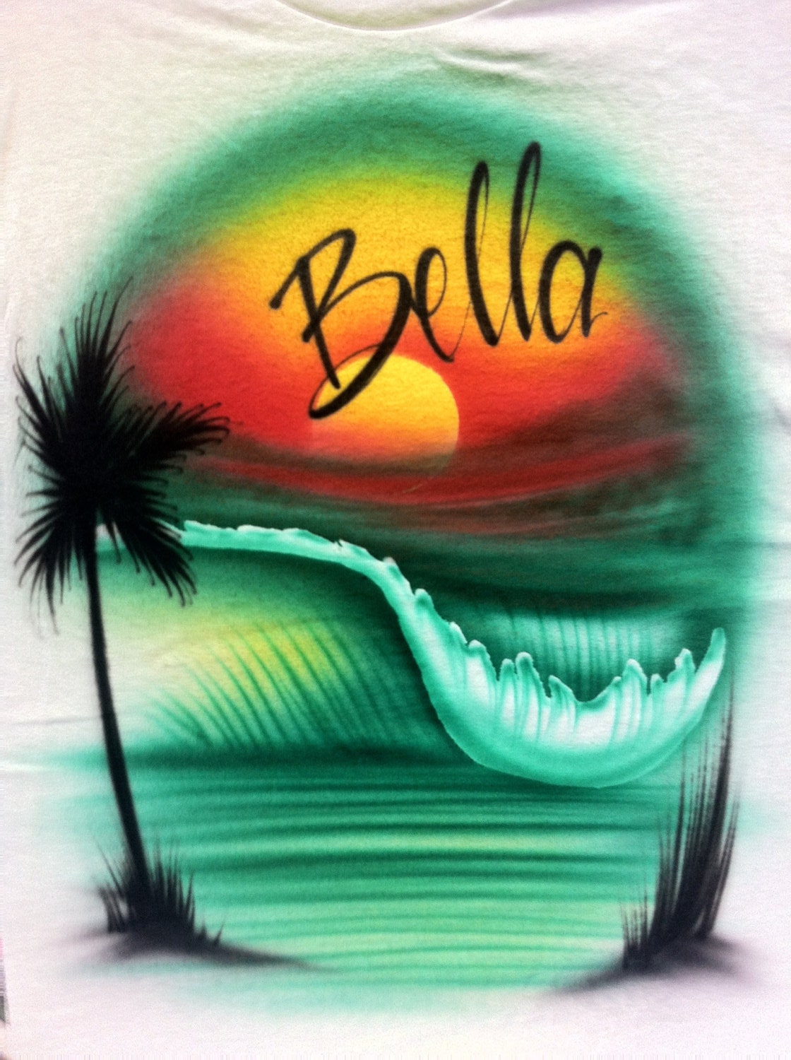 Airbrushed Airbrush Custom Beach Scene Wave Jamaica Colors Sunset T