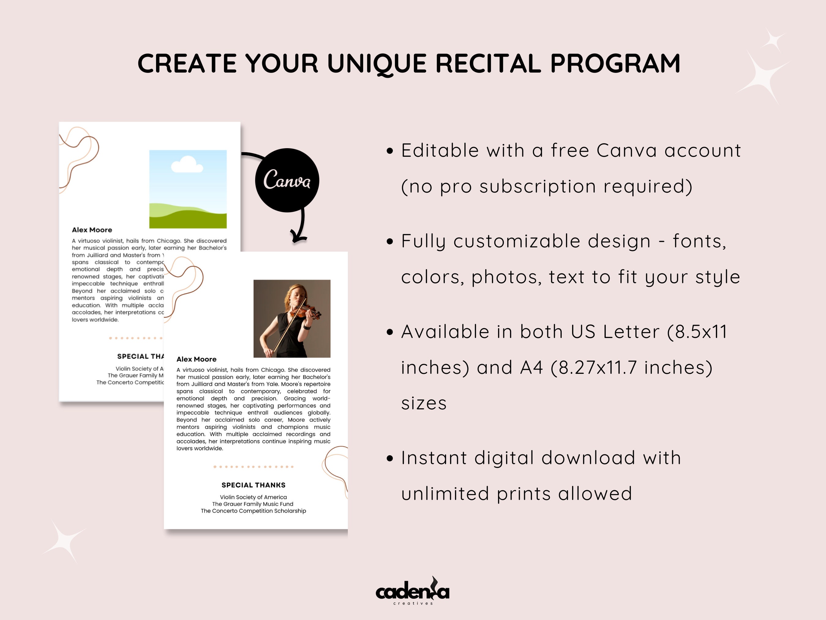 Solo Recital Program Template | Editable Canva Program Template ...