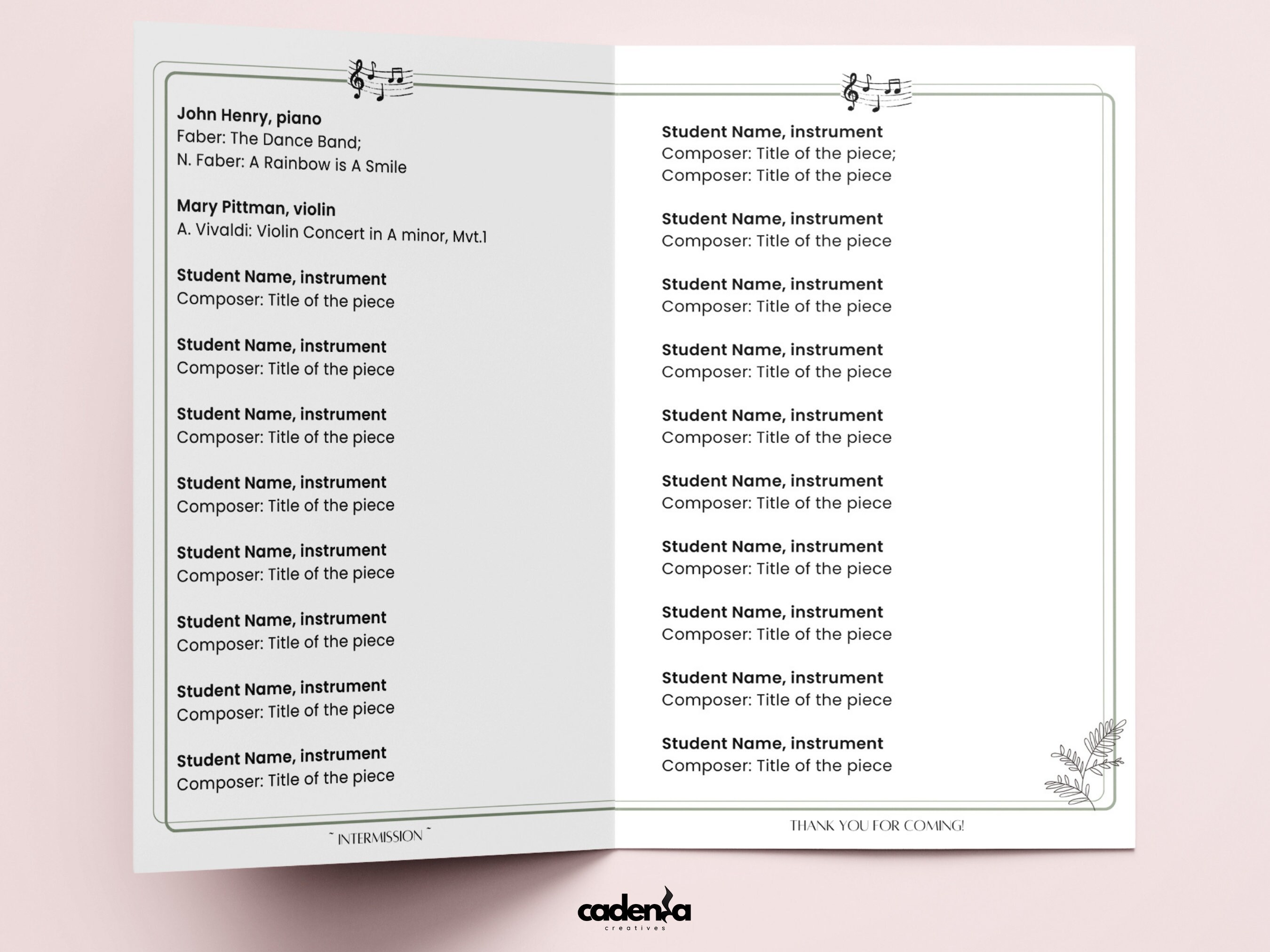 Music Instrument Recital Program Examples Editable Spring Student Recital Templates | Music Recital Program ...
