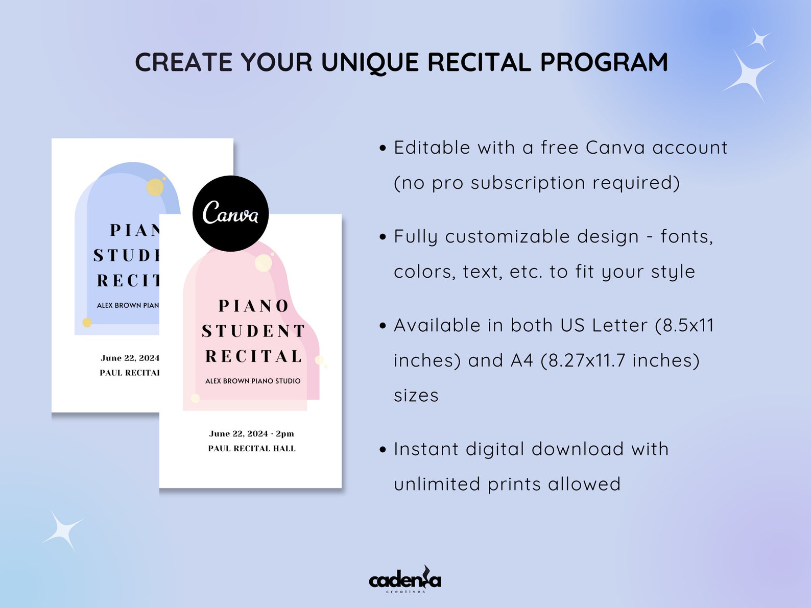 Piano Recital Templates Canva | Editable Concert Program Template ...