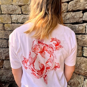 Hand printed Graphic tee Koi Fish