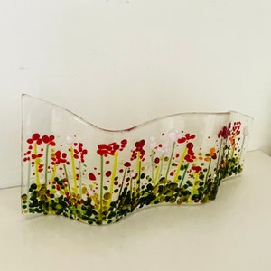 Glass Flower Freestanding Wave Candle Arch Cover Red Pink Fused Glass Ornament Home Gift