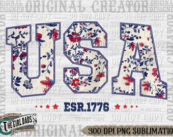 Floral USA Png, Retro America Png, 4th Of July PNG, 4th Of July Sublimation Design, America Coquette Png, Patriotic Png, Girly png