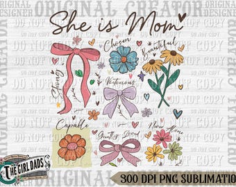 Hon är mamma-kokett png, kristen mamma png, bohemisk blommig mamma png, mamma png, mors dag-present png, vildblommamamma png, bibelverser png
