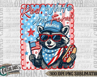 Rood wit en verwilderd png, shirt grappig wasbeer png, grappig patriottisch png, 4 juli png, Merica png, wasbeer VS png