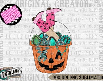 Cowgirl Turquoise Pumpkin Bucket Png, Howdy Pumpkin Png, Western Halloween Png, Western Png, Pumpkin Png, Howdy Pumpkin, Western Pumpkin Png