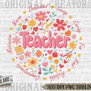 Retro Floral Teacher png, Teacher Png Sublimation, Teacher Shirt Design, Teacher Png, Teacher Appreciation Png, Spring Boho Wildflowers Png