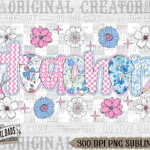 Coquette Teacher Png, Preppy Floral Teacher Sublimation Design, Cute Pastel Back to School Shirt Graphic, Retro Girly Teacher PNG