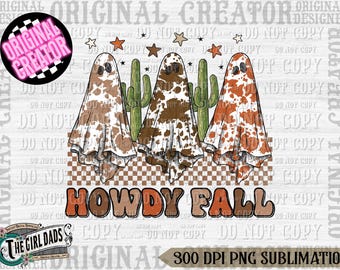 Howdy Fall Png, Western Halloween Png, Sublimation Png, Fall Png, Thanksgiving Png, Retro Png, Cowboy Pumpkin Png, Sublimation Designs
