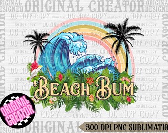 Beach Bum PNG, Retro Sublimations, Palm Tree Png, sublimation Png, Wave PNG, Sublimation design, T-shirt design Png, Wave Beach Bum Png