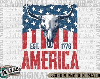 Western Bull Skull America Png Sublimation | 4th Of July Png | Western 4th of July Png | Country Western Png | America Design png