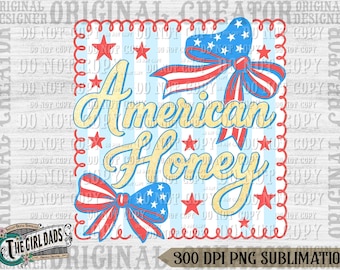 American Honey Coquette Png, Preppy 4th of July PNG, Girly Memorial Day Png, Vintage USA Png, Independence Day png, Land of the Free