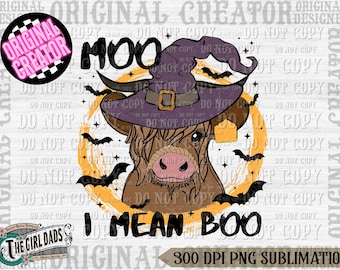 Halloween Highland Longhorn Cow Png, Moo I Mean Boo Png, Boo Ghost Cow Halloween Png,  Funny Cow Png, Halloween Png, Cow Witch Hat Halloween
