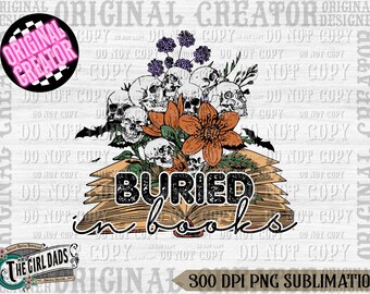 Buried In Books PNG: Floral Skull Sublimation (Digital Download)