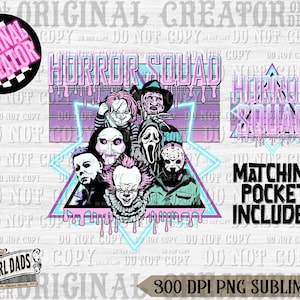 Horror Squad PNG,  Pocket Set - Horror movie Halloween Scream Jason Spooky Shirt Design PNG, Halloween png, Halloween, Sublimation design
