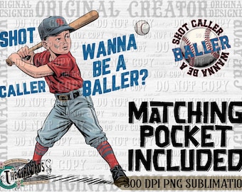 Wanna be a baller shot caller Png | Retro baseball shirt design | Vintage baseball print | Baseball boy Png | Baseball quote design Png