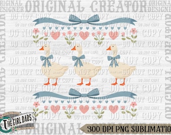 Vintage Blue Ribbon Goose Png, Retro Goose Sublimation, Cute 1980s Groovy Aesthetic Clipart, Goose Coquette, Ugly Sweater, Digital Download